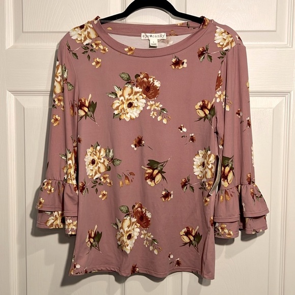 Eye Candy Women’s Pink Multicolor Floral 3/4 Sleeve Blouse - Size Large NWT - Picture 1 of 6